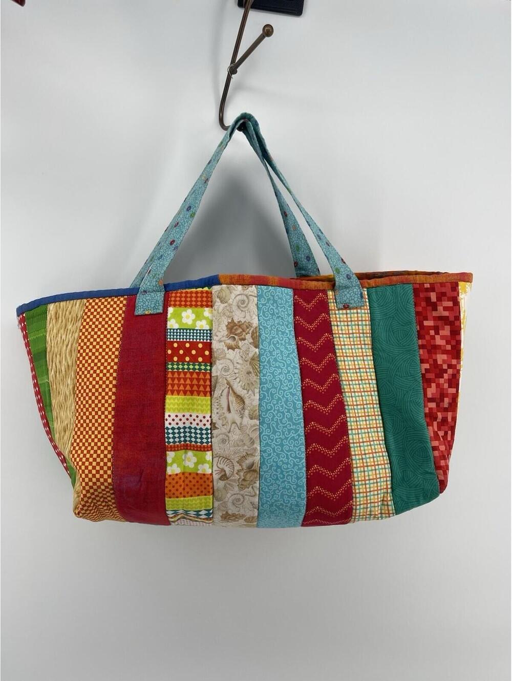 Rare Vintage Handmade Patchwork Quilted Tote‎ Bag Multicolor Cotton Women’s